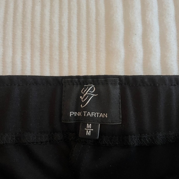 Pink Tartan Leather Stirrup Pants with Stripe Detail - Picture 3 of 4